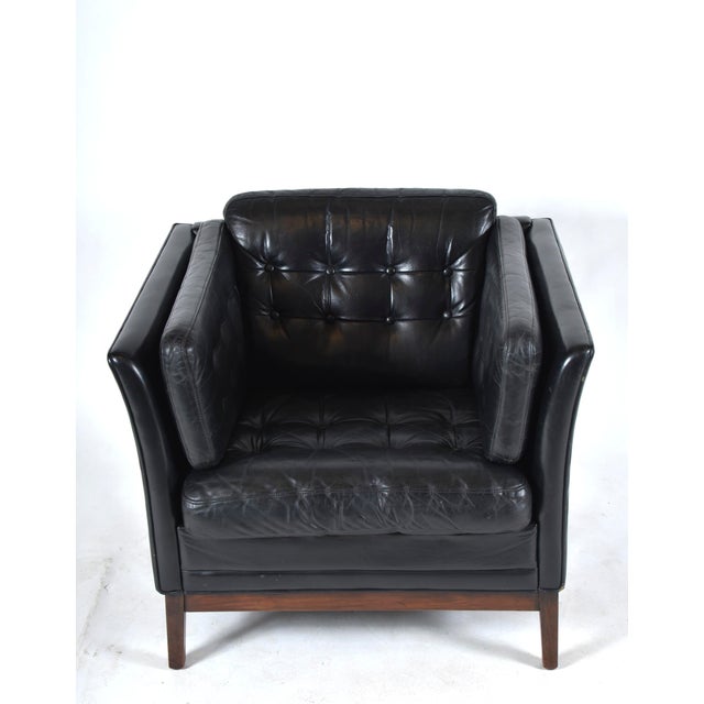 Danish Black Leather Lounge Armchair from Mogens Hansen, Denmark, 1960s For Sale - Image 9 of 18