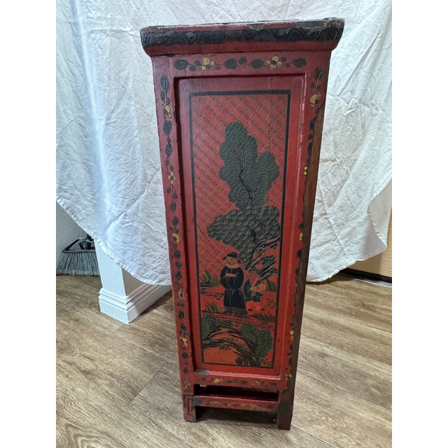 Chinese Mid 19th Century Qing Dynasty Shanxi Red Lacquer Painted Wedding Cabinet, Elm, Fully Decorated Back For Sale - Image 3 of 10