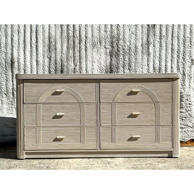 Ivory Mid 20th Century Vintage Coastal Arched Pencil Reed Dresser For Sale - Image 8 of 8
