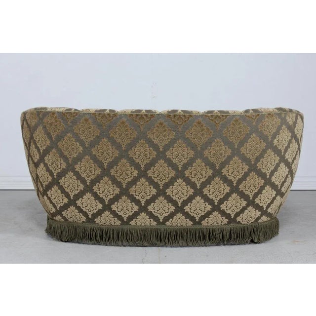 Danish Art Deco Curved Sofa with Green Floral Velour Upholstery, 1950s For Sale - Image 3 of 12