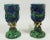 Pair of 19th century Palissy chalices with lions heads and grapes garlands, the feets are stylized seaweeds in a...