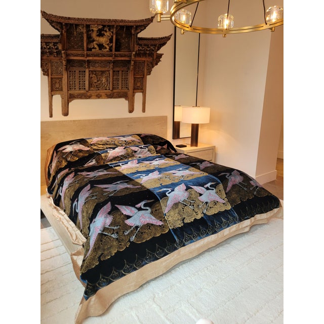 Heron Silk Velvet Throw Bedspread For Sale - Image 9 of 9