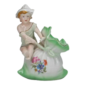 1940s Portuguese Porcelain Vase Depicting a Kid With a Paper Hat