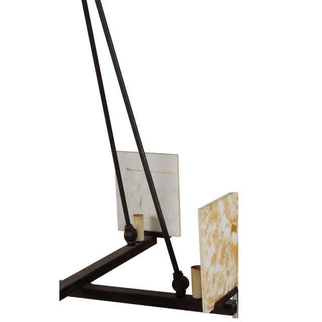 1980s 1980s Pair of Modern Metal Chandeliers With Onyx Plates For Sale - Image 5 of 12