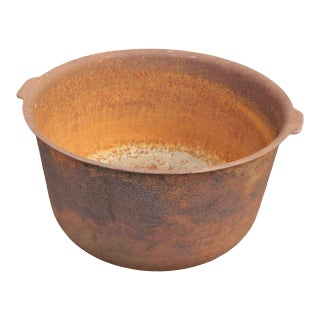 Antique Rustic Large Cast Iron Cauldron For Sale