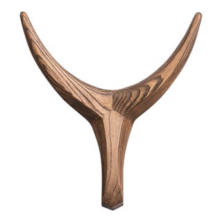 Medium Nguni Head Black Iroko, Animal Head Wall Sculpture, Gunsmoke For Sale