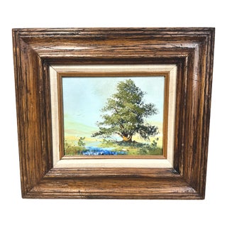Vintage "Texas Bluebonnet Landscape" Oil Painting - Signed For Sale