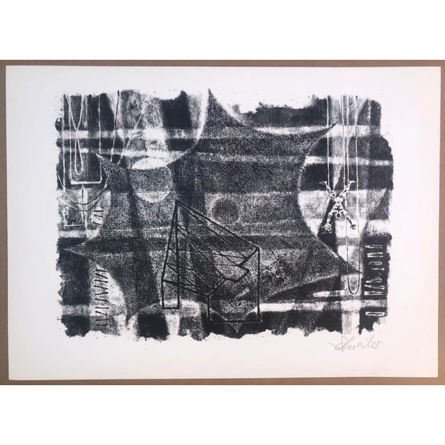 1965 Georges L. Schreiber (1904 - 1977) "Without a Net" or "The Net" circus themed MCM lithograph. Pencil signed;...