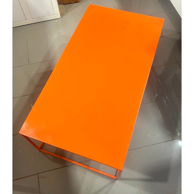 Mid-Century Modern Popsicle Orange Custom Stainless Steel Indoor-Outdoor Coffee Table For Sale - Image 3 of 5