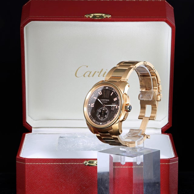 Cartier Calibre De Cartier W7100040 Chocolate Dial 18k Rose Gold Watch Full Set For Sale - Image 16 of 18