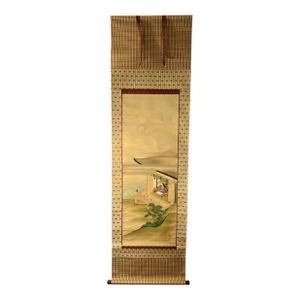 19th Century Tales of Genji (Edo / Meiji Era) Japanese Silk Scroll Painting Signed Shunzan 春山