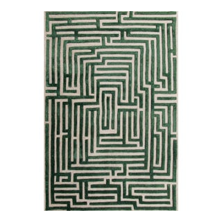 Anatolia Hand-Tufted Maze Rug, Boxwood Green, 9x12 For Sale