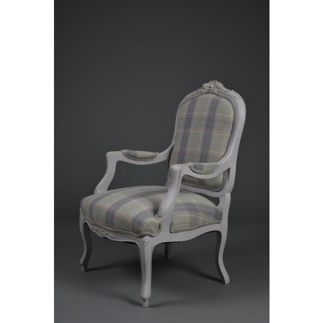 Lavender Antique Louis Philippe Armchair with Tartan Upholstery For Sale - Image 8 of 15