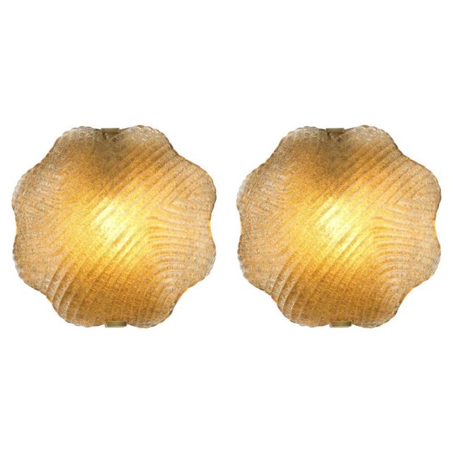 Gold Vintage Wall Lamps in Brass and Textured Glass, Set of 2 For Sale - Image 8 of 8