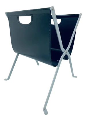Leather and Steel Foldable Magazine Rack in the Style of Jacques Adnet