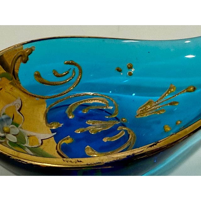 Mid-Century Venetian Art Glass Teardrop Blue Tre Fuochi Handpainted Dish Italy For Sale In Los Angeles - Image 6 of 8