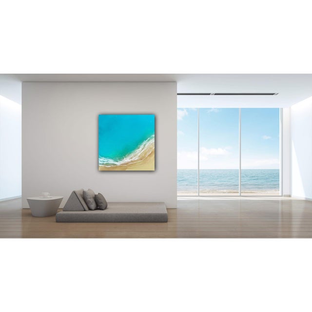 Early 21st Century Everglowing Ocean by Ana Hefco | Layered tinted resin on wood panel Abstract ocean view with sandy shore. For Sale - Image 5 of 5