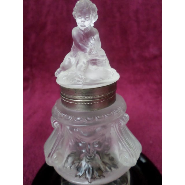 Antique French Satin Glass Cherub Top With North Wind Face Center Inkwell For Sale In Columbia, SC - Image 6 of 12