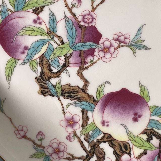 Late 20th Century Chinese Famille Rose Porcelain Charger With Peach & Bat Motif For Sale - Image 5 of 9
