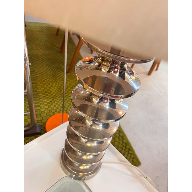 Space Age Metal Table Lamp with Raw Silk Shade For Sale - Image 6 of 11