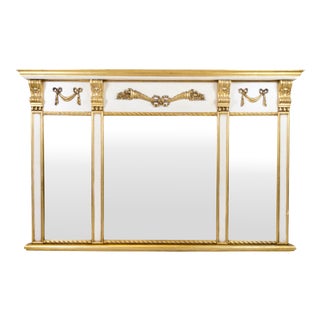 Empire Style Mirror with White and Gold Gilded Frame with Decorative Ornaments For Sale