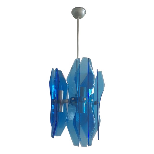 Blue Murano Glass Pendant Lamp from Veca, 1970s For Sale