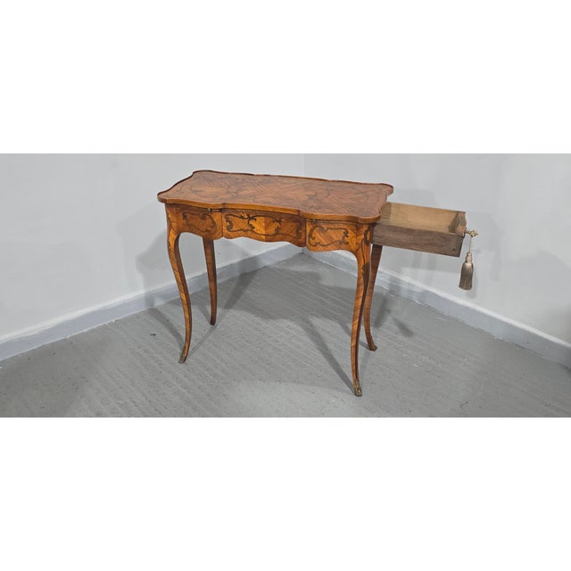 Wood Small French Marquetry Writing Table, 1920 For Sale - Image 7 of 15
