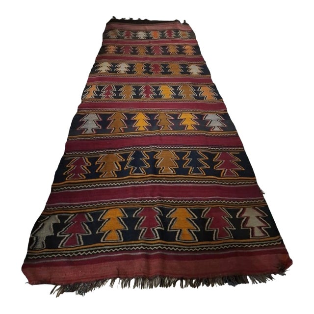 Mid-Century Hand-Woven Anatolian Kilim Runner Rug⁠ For Sale