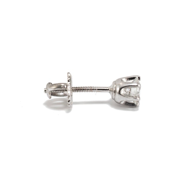 14k White Gold 6 Prong Screw Back 0.55ct Round Diamond Stud Earrings, A Pair For Sale In Houston - Image 6 of 8