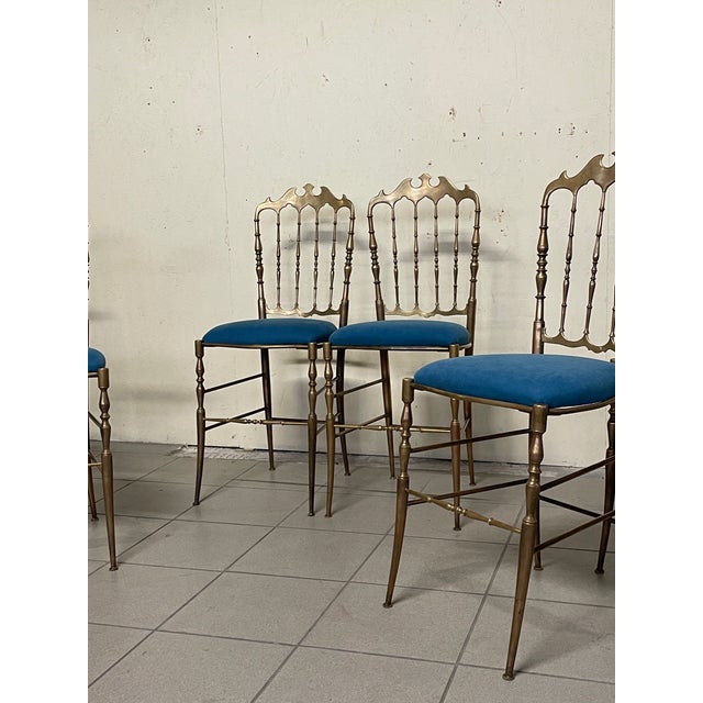 1950s Chiavarine Chairs in Brass and Fabric, 1950s, Set of 6 For Sale - Image 5 of 18