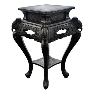 Chinese Carved Hardwood Plant Stand Jardiniere Two Tier Side Table 1920s For Sale