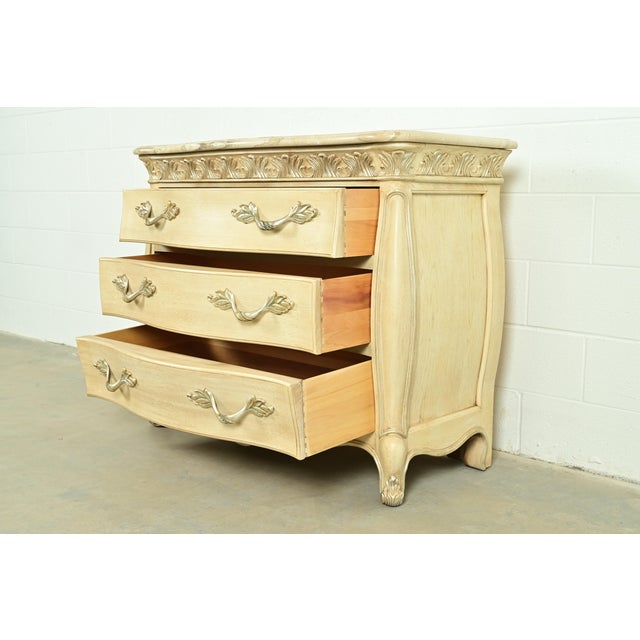 Henredon French Rococo Louis XV Carved Oak and Silver Gilt Marble Top Commode or Chest of Drawers For Sale In South Bend - Image 6 of 18