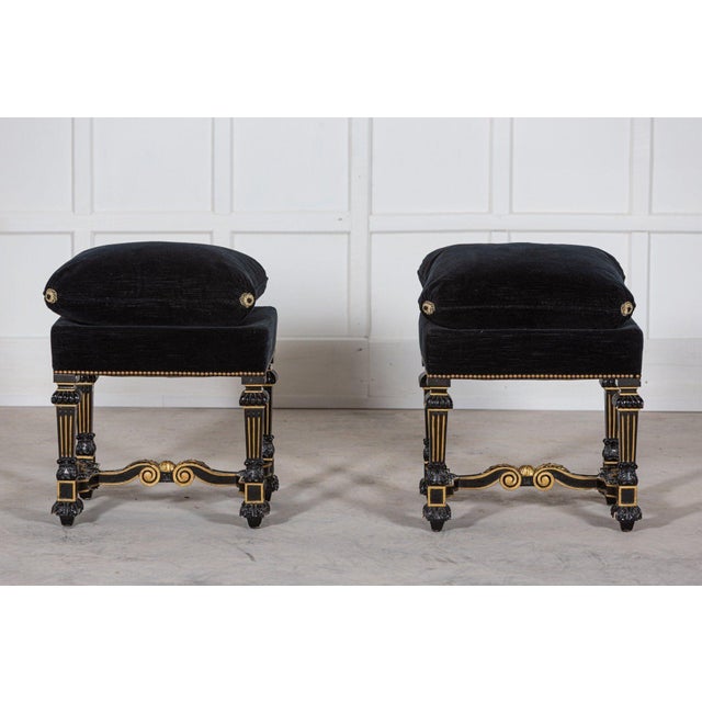 Textile Set of 19th Century French Ebonised & Gilt Velvet Stools, 1870 For Sale - Image 7 of 15