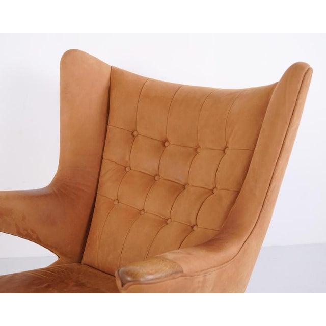 Wood AP19 Papa Bear Chair in Cognac-Coloured Nubuck Leather by Hans J. Wegner for AP Stol, 1960 For Sale - Image 7 of 11
