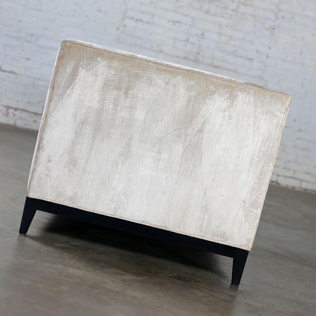 Early 21st Century Modern Velvet Tuxedo Sofa Settee Tight Back Button Detail & Black Painted Wood Base For Sale - Image 10 of 12