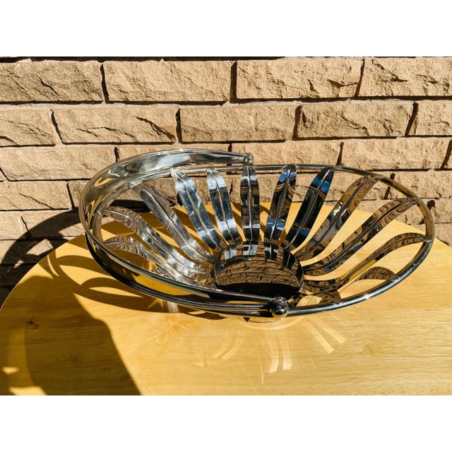 Metal Vintage Mid Century Modern Silver Plated Fruit Basket For Sale - Image 7 of 10
