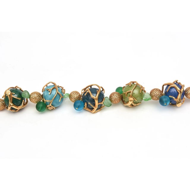 1990s Signed Philippe Ferrandis Glass, Resin and Gold Plated Beaded Necklace French 90's For Sale - Image 5 of 11