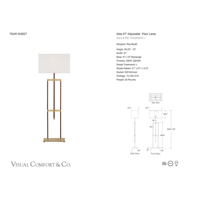 Ray Booth by Visual Comfort Signature Alda 57" Adjustable Floor Lamp in Antique-Burnished Brass and Walnut with Linen...