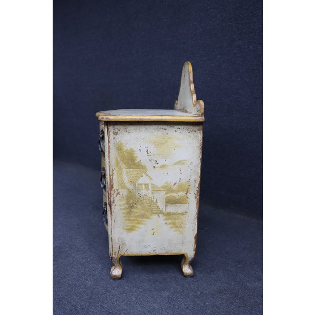 Italian Style Painted Three Drawer Commode With Scenic Decoration For Sale - Image 9 of 18