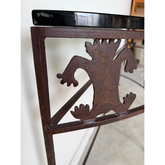 1980’s Rosemary Pozzi Franzetti Taos Style Hand-Cut Oxidized Steel Demilune Console Table/ Sold For Sale - Image 10 of 12