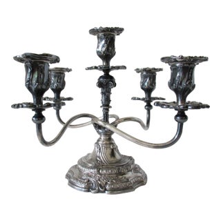 1990s Victorian-Style Reed & Barton Silversmith Co., Silverplate Centerpiece Candelabra - 5-Candle Holder For Sale