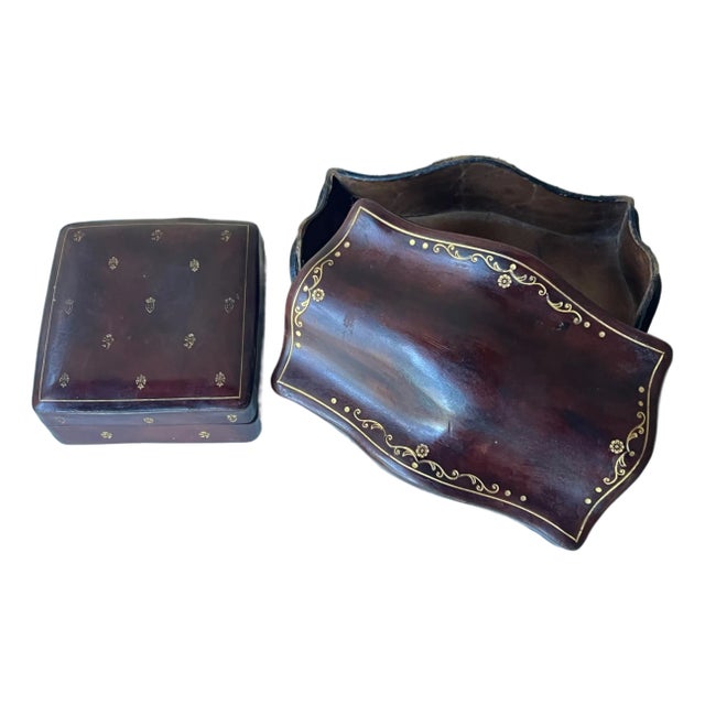Italian Tooled Leather Boxes-Set of 2, C. 1960's For Sale