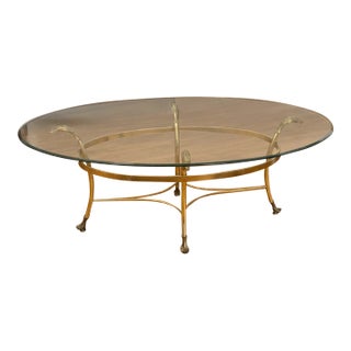 Vintage Hollywood Regency Oval Glass Coffee Table – Brass Style / MCM / Labarge For Sale