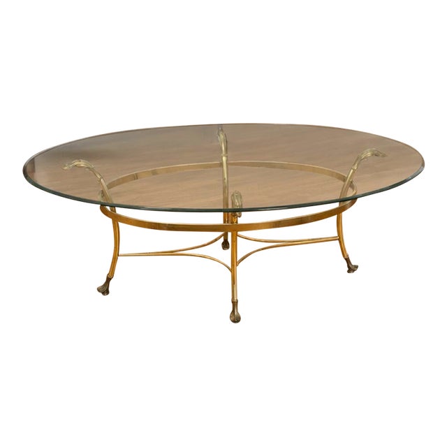 Vintage Hollywood Regency Oval Glass Coffee Table – Brass Style / MCM / Labarge For Sale