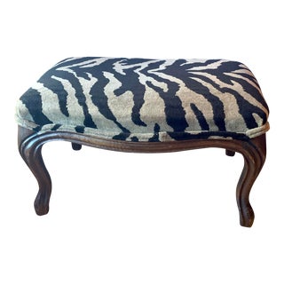 Vintage French Upholstered Ottoman Footstool For Sale