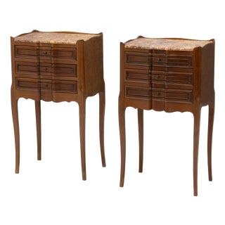 Vintage Bedside Tables with Marble Top, 1930s, Set of 2 For Sale