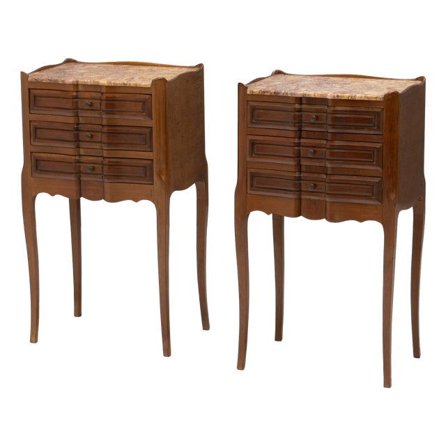 Vintage Bedside Tables with Marble Top, 1930s, Set of 2 For Sale