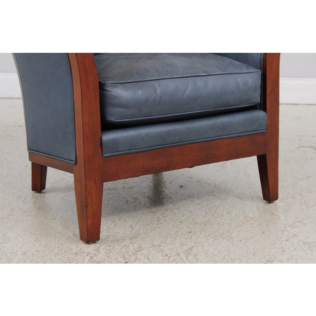 Stickley Cherry Blue Leather Club Chair For Sale - Image 10 of 16