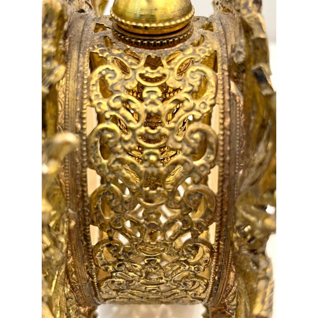 Metal Antique French Pair of Gilt Brass Filigree & Glass Rococo Style Perfume Bottles For Sale - Image 7 of 12