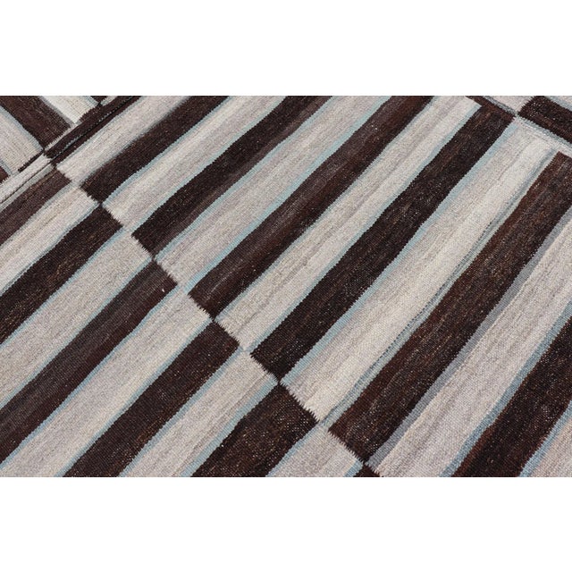 2020s Kilim Rug in Multi-Panel Striped Design With Chocolate Brown, Cream & Light Blue 8'9 X 11'9 For Sale - Image 12 of 13